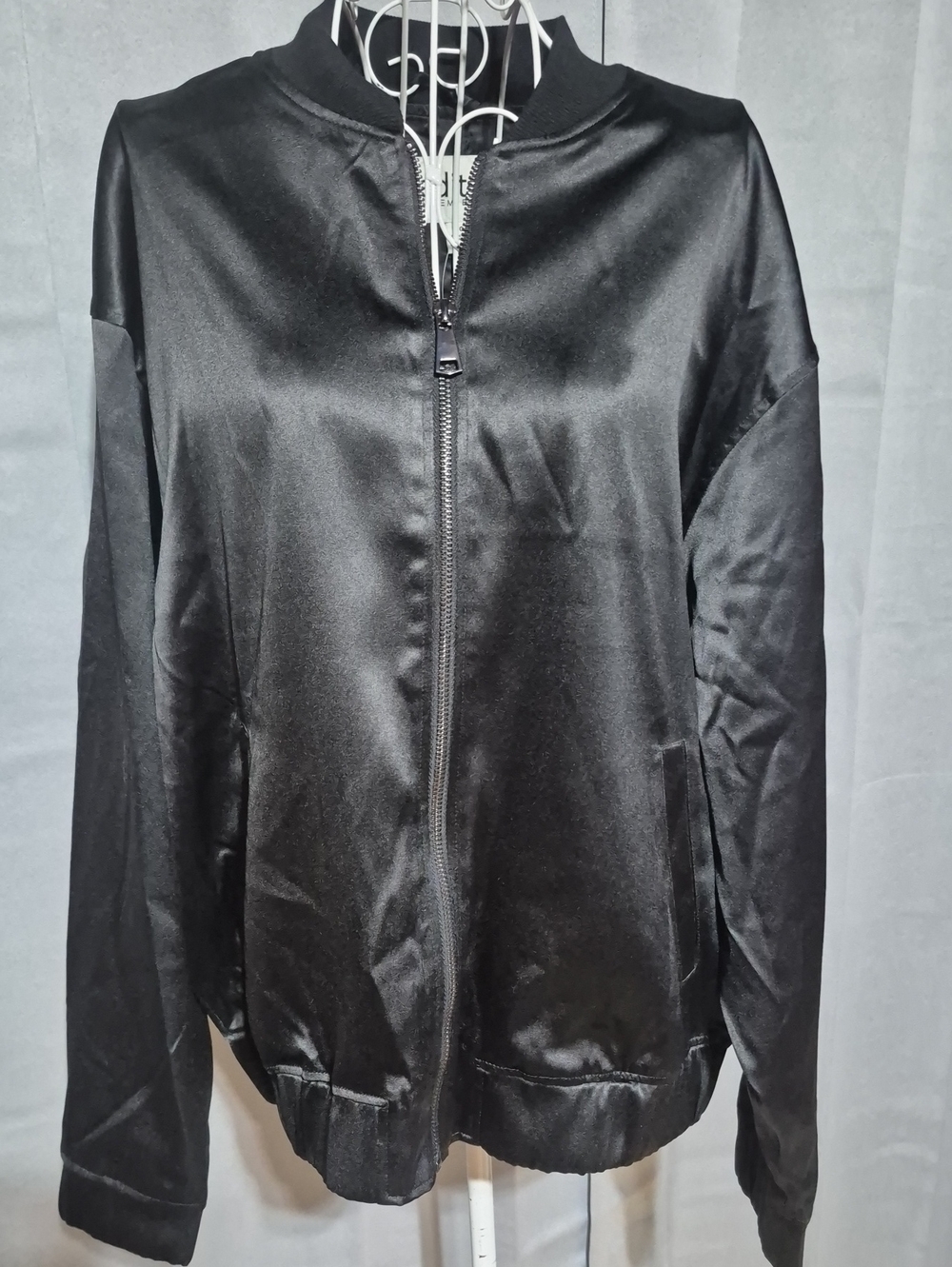 Women's Black Satin Bomber Jacket - Unbranded